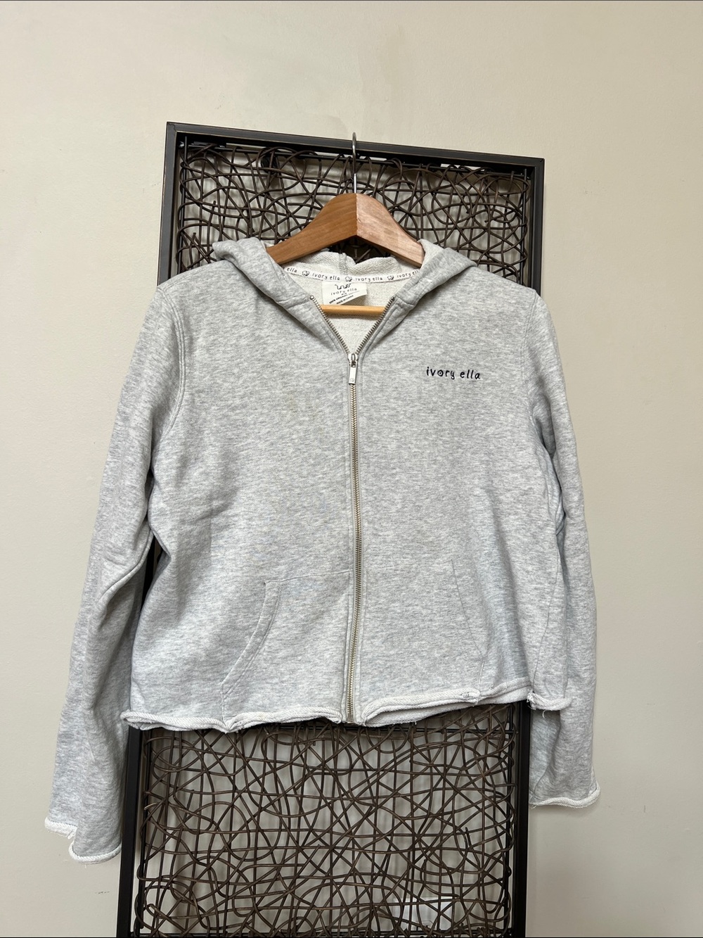 Ivory Ella full zip graphic hoodie distressed unfinished hems organic cotton M - Picture 2 of 10
